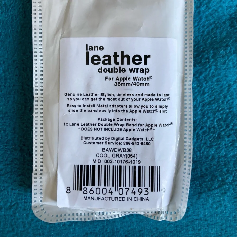 Elegant Gray Lane Leather Double Wrap Band for Apple Smartwatch.